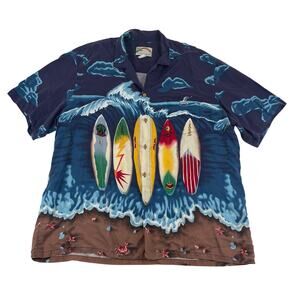 Paradise Found Surfboard Hawaiian Shirt Men's 3XL Purple Rayon 90s Vintage